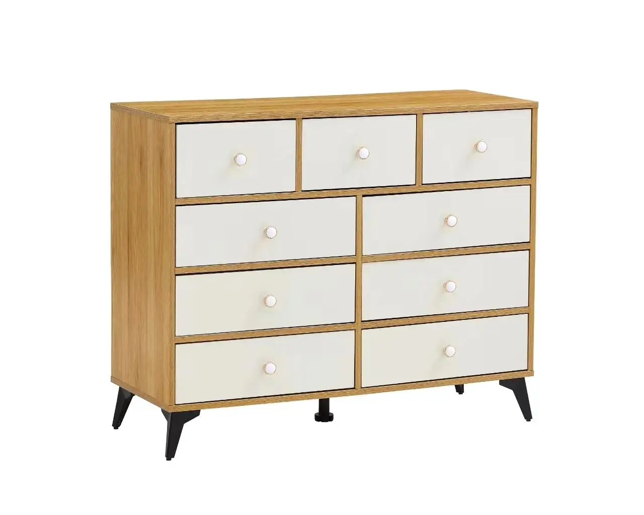 9-Drawer Wood Dresser Cabinet - Stylish Storage Solution in Natural Wood Finish