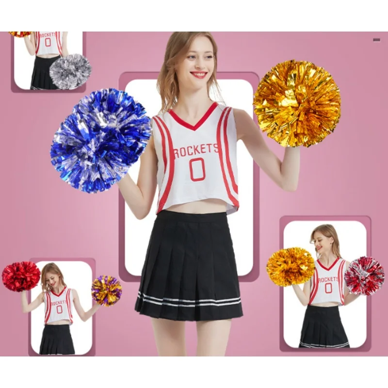 

Pair of 30cm Cheerleader Pom Poms Ring Style Cheerleading Pompoms for Girls Team Sports Game Big Match Cheering Hand Flower