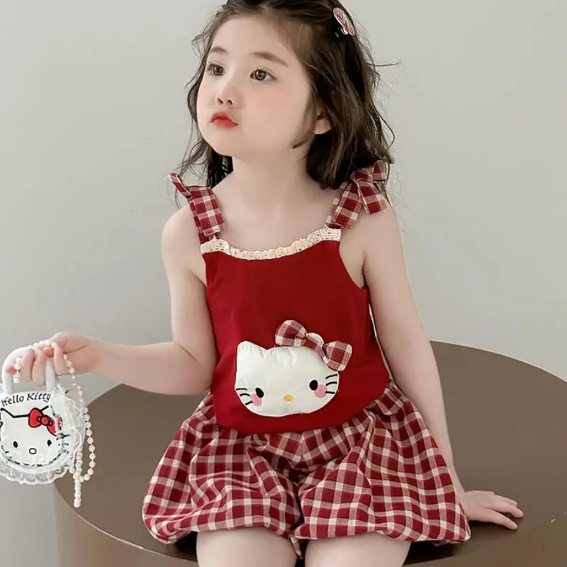 

Girls Summer Suspender Shorts Set New Children's Korean Cartoon Tank Tops Skirts Girls Fashionable Soft T-Shirt Two-Piece Set