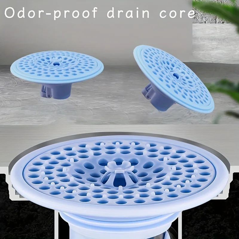 

2pcs Odor-Blocking Bathroom Drain Core with Auto-Open/Close Feature and Built-In Filter - Perfect for Showers,Kitchens&Balconies