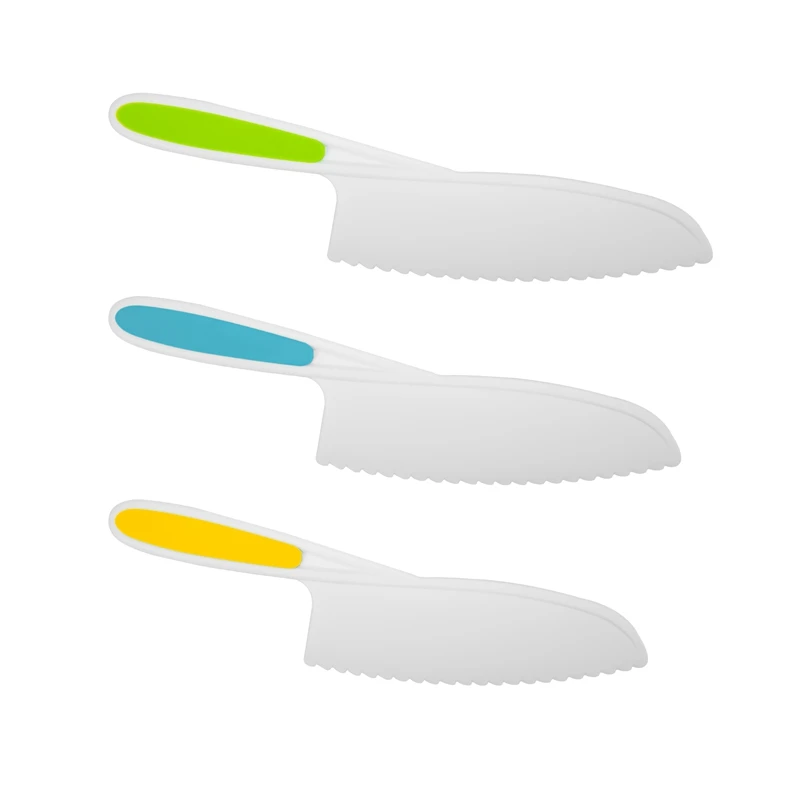 Knives For Kids 3-Piece Nylon Kitchen Baking Knife Set,Children's Cooking Knives Firm Grip, Serrated Edges