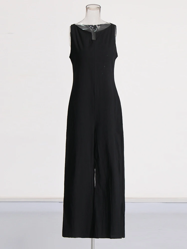 CHICEVER Loose Casual Jumpsuit For Women V Neck Sleeveless High Waist Solid Jumpsuits Female Clothes Summer Designer New Style