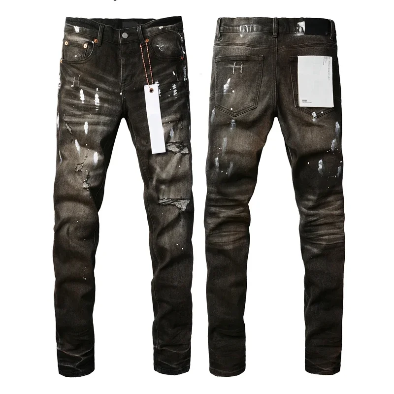 

Washed Black Brands Jeans American High Street Stretch Slim Ripped Pants Trend New Graffiti BRANDS Denim Trousers