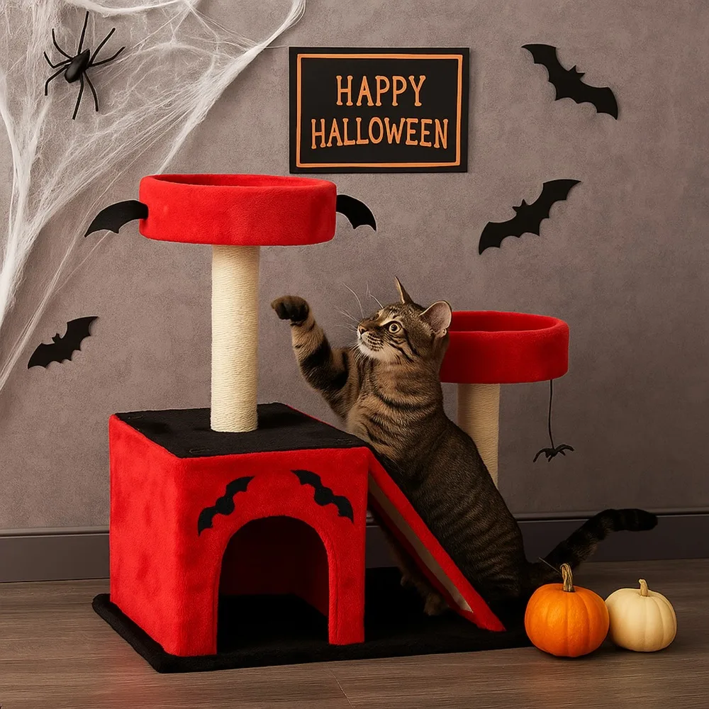 

26" Indoor Cat Tree Cat Tower with Spacious Cat Condo Scratching Ladder