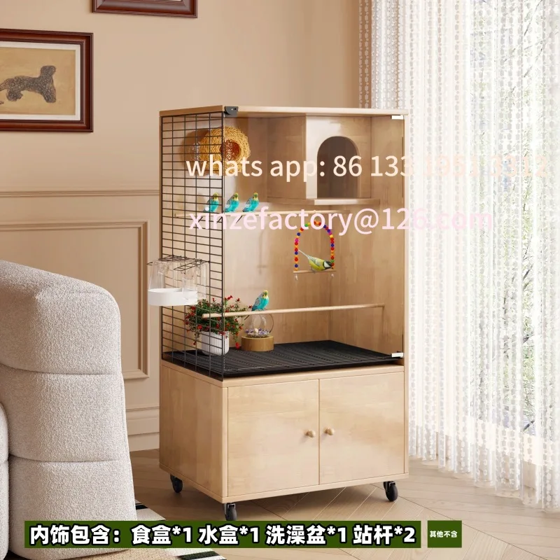 Parrot Bird Cage Bird Villa Solid Wood Large Bird Nest Large Space Glass Transparent Breeding Cage Solid Wood Environmental Prot