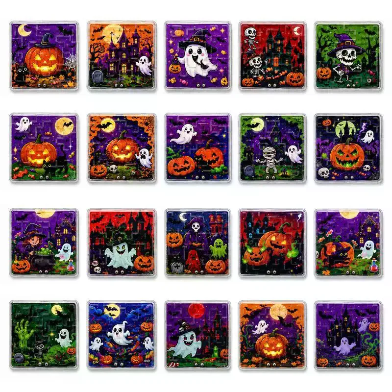 10Pcs Halloween Mini Maze Toys Educational Handheld Brain Puzzles Party Favor Halloween Party Favor for Kid Goodies Bag Exchang