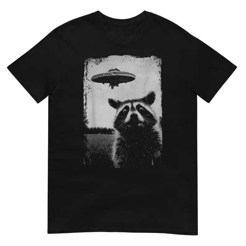 Raccoon Ufo Funny Graphic Shirt Casual O-Neck Short Sleeve Men's Tees Regular Fit Men Women T Shirt