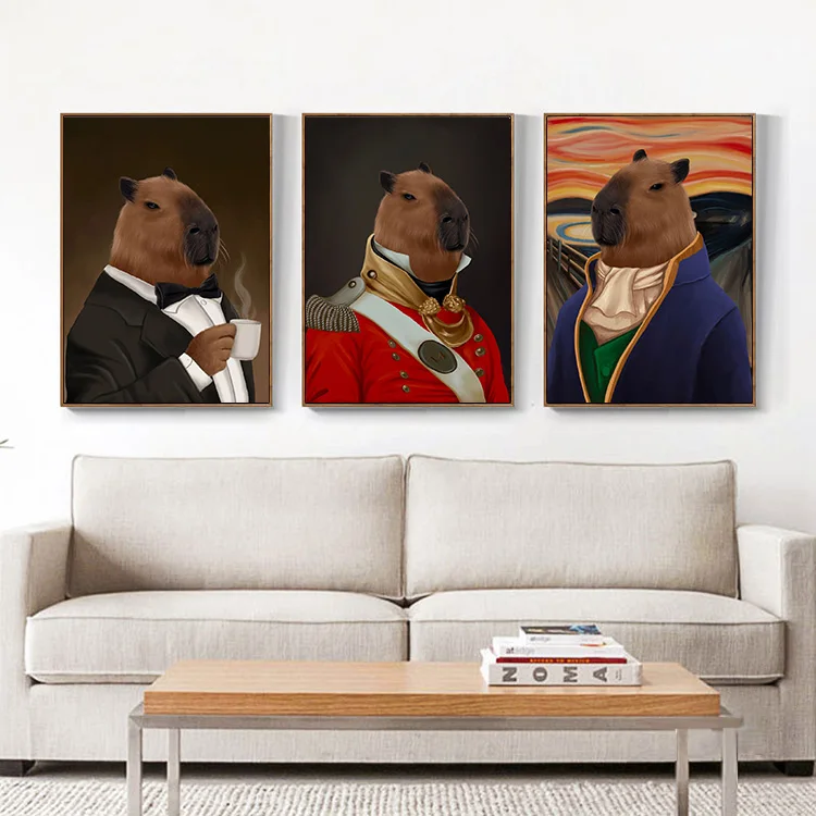 Cute Capybara in Toilet/in Middle Ages/Drnking Wine Funny Animals Portrait Poster Canvas Painting Wall Art Pictures Home Decor