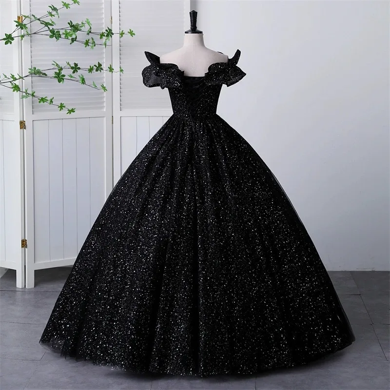 GUXQD-Vestido De baile De quinceañera, traje negro con lentejuelas, Formal, para Fiesta De cumpleaños y graduación