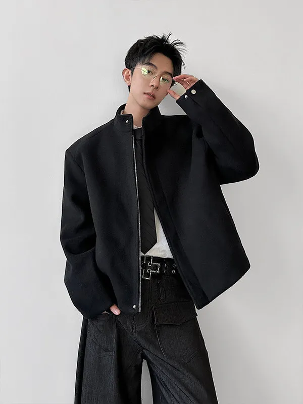 

Ele ort Woolen Jaet Men's Faion Autumn Winter Stand Collar Tailored Fit Commute Outerwear Cleanfit Korean Sle