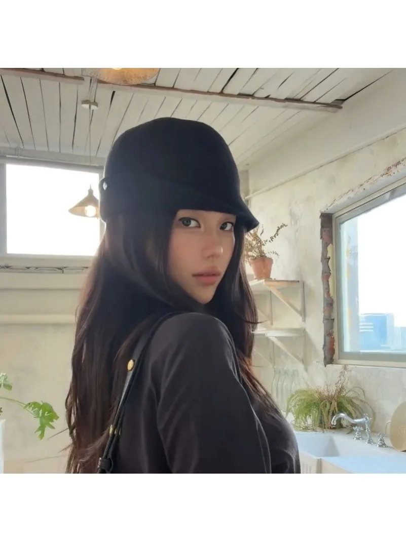 zhang-jing-ヴィンテージネイビーベレー帽女性のウールフリップ秋冬暖かい防風顔痩せベレー帽ファッションアクセサリー