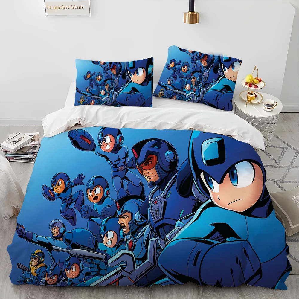 Imagem -03 - Rockman Megaman Jogo Cartoon Consolador Bedding Setduvet Cover Bed Conjunto Quilt Cover Fronha King Queen Size Conjunto de Cama Kid 3d