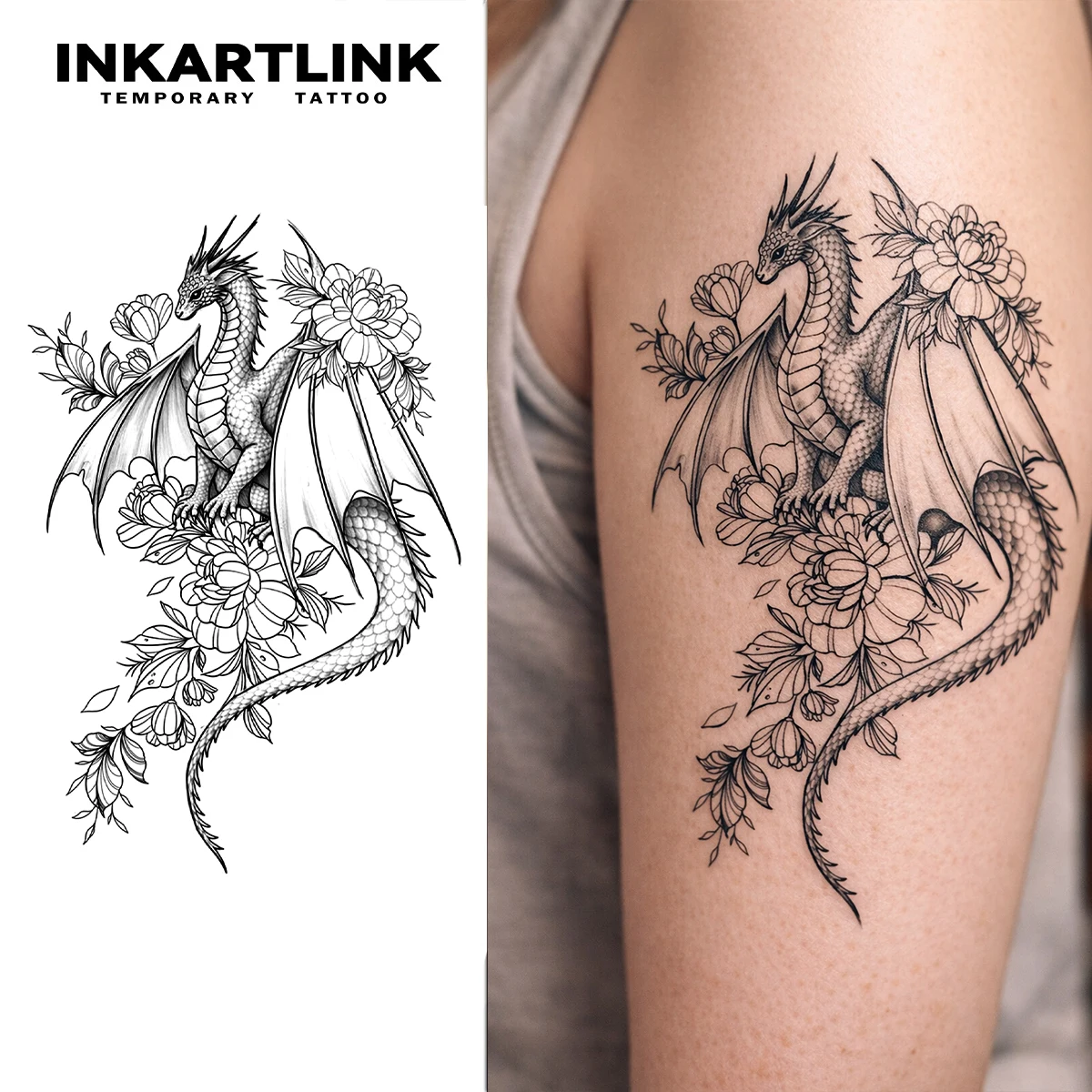 

INKARTLINK Vintage Dragon Juice Tattoo Patch Waterproof, Continuous Color Rendering for 1-2 Weeks, Essential for Trendy People