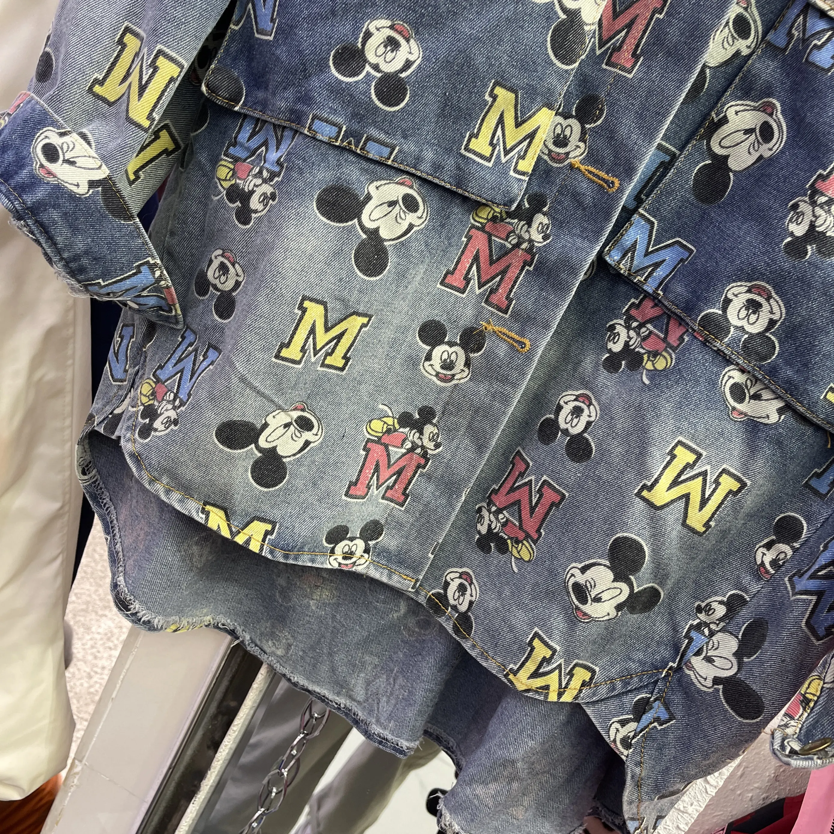 Cartoon Full Print Color Denim Shirt Korean Version Loose Double Pocket Rhinestone Long Sleeve Shirt Jacket Women Autumn 2024