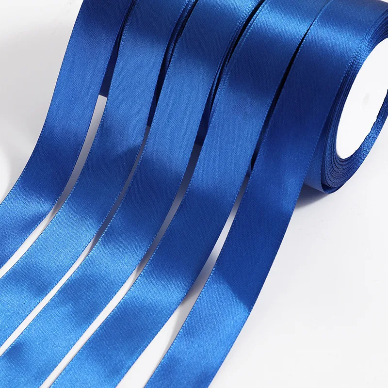 Wstążka satynowa królewski błękit 6mm~50mm 25 jardów/rolka jednostronna do pakowania prezentów, na Boże Narodzenie, Nowy Rok, do szycia odzieży, wstążka na prezenty