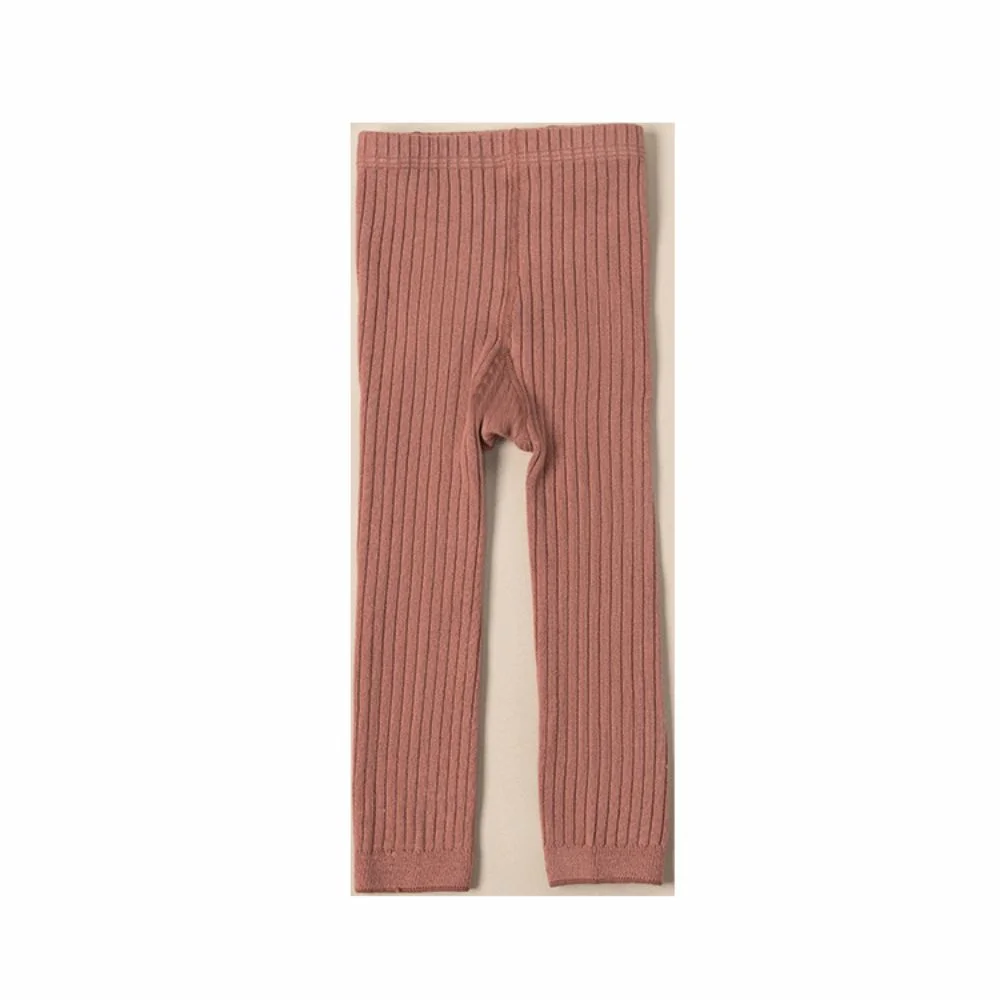 New Stripes Girls Leggings Elastic Waistband Ribbed Knit Ribbed Leggings Solid Stretch Pants Girls Daily Wear
