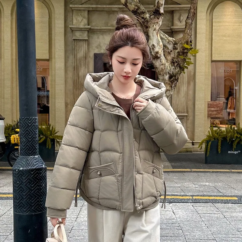 

2025 NEW Women's Winter Jacket Cotton Padded Short Coat Ladies Students Long Sved Hooded Warm Outwear