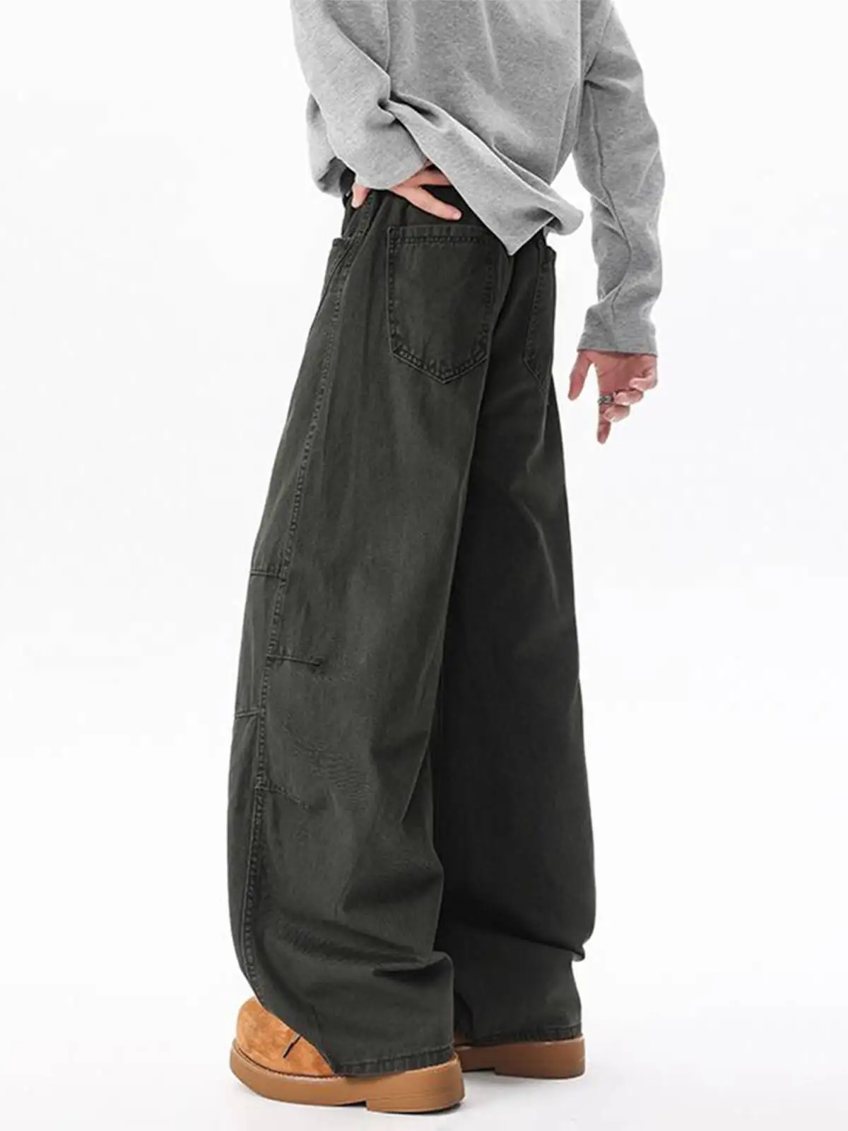 

Green Cargo Casual Pants For Men Trendy Loose Straight Leg Wide Leg Cleanfit Streetwear Sports Trousers