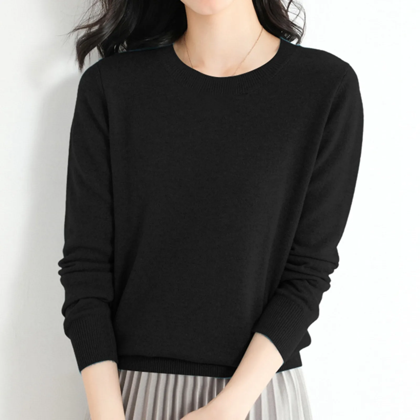 2024 Classic Style Cashmere Pullover Fashion Wool Sweater Round neck Long Sleeve Knitwear Soft Warm Basic' Clothing Tops