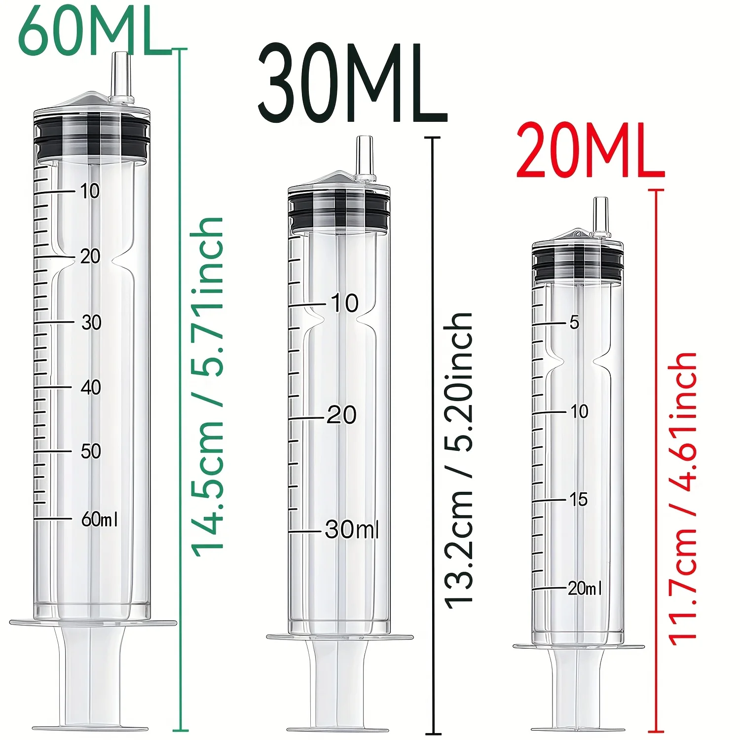 7-teiliges Set 1ML/3ML/10ML/20ML/30ML/60ML Spritzen mit klarer Skala für Klebstoffdosierung, Flüssigkeitsmessung, Tierfütterung und Tintenauffüllung – Detail 3