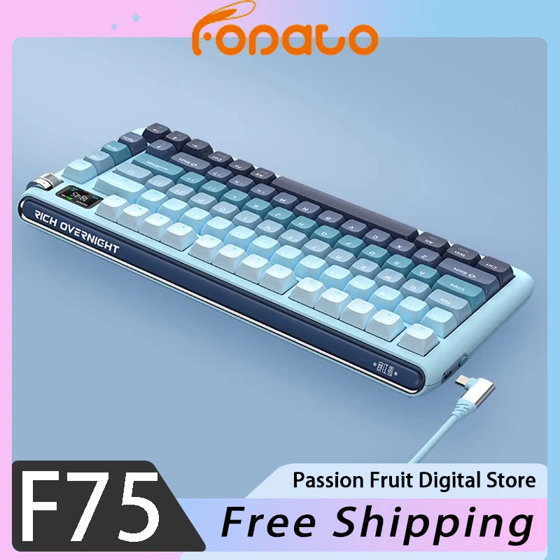 

FOPATO F75 Mechanical Keyboard Bluetooth Three Mode Smart Color Screen HIFI Gaming Keyboard RGB PC Gamer Accessories Man Gifts