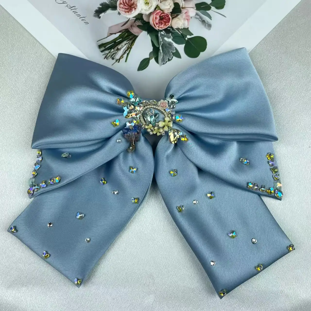 

Korean Style Heavy Industry Hair Accessories Double Layer Satin Streamer Dot Diamond Hairpin Bow Hair Accessories