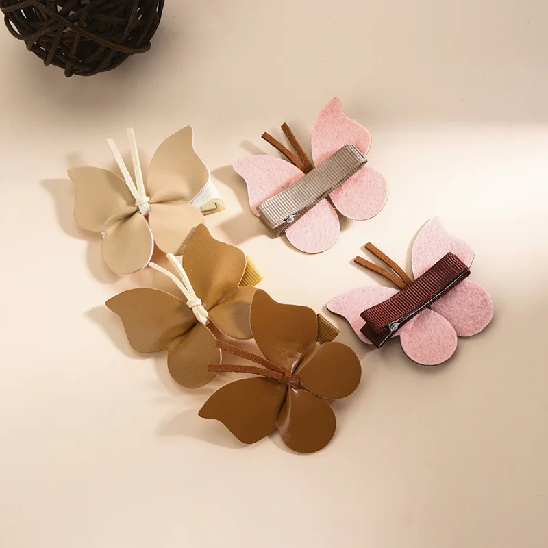 5Pcs Butterfly Hairpins Cute Leather Hair Clips Barrettes Girls Sweet Hair Ornament Headwear Children Hairgrip Hair Accessories