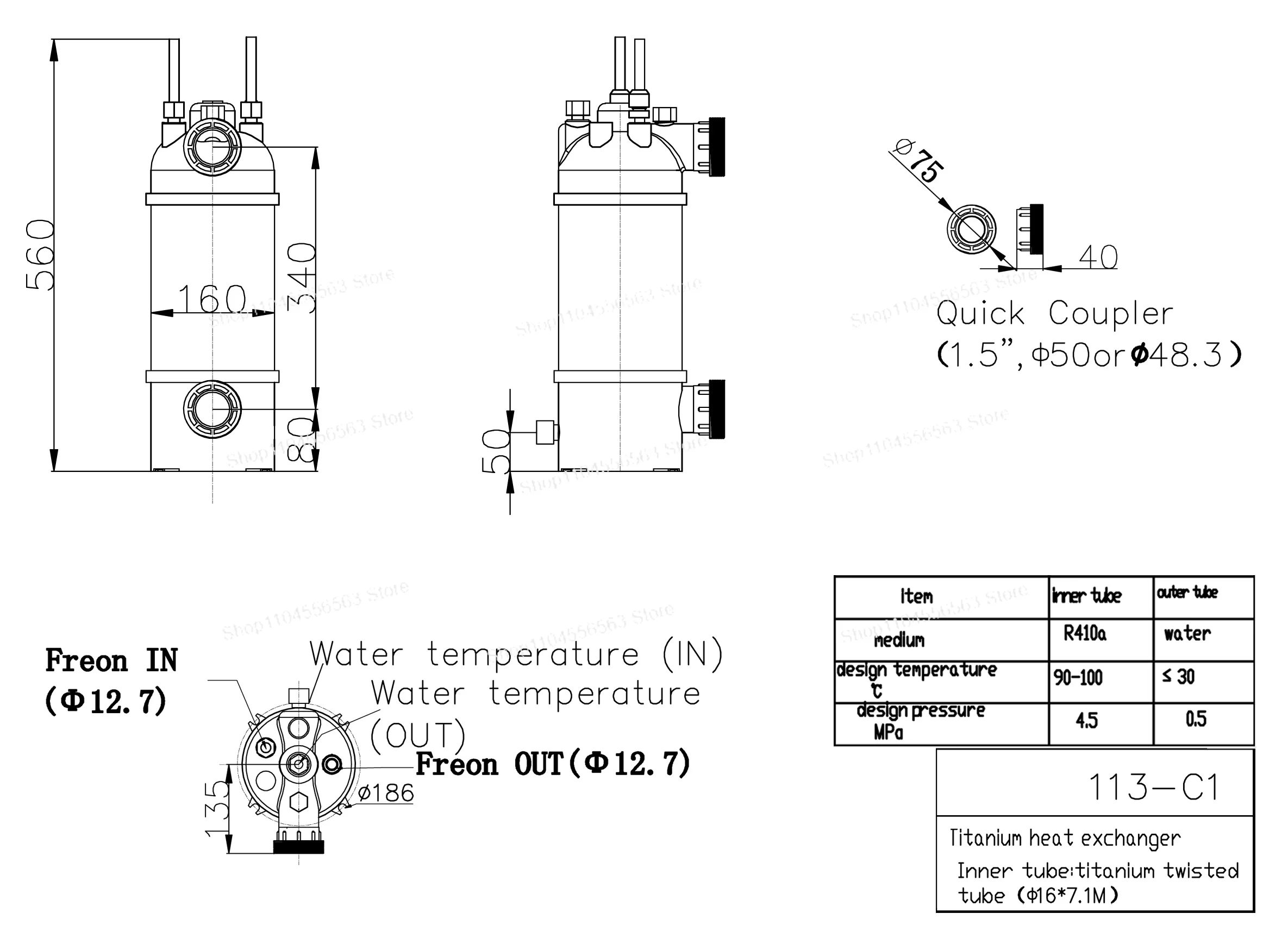 11.3kW Titanium Condensing Unit Heat Exchanger – Swimming Pool Condenser