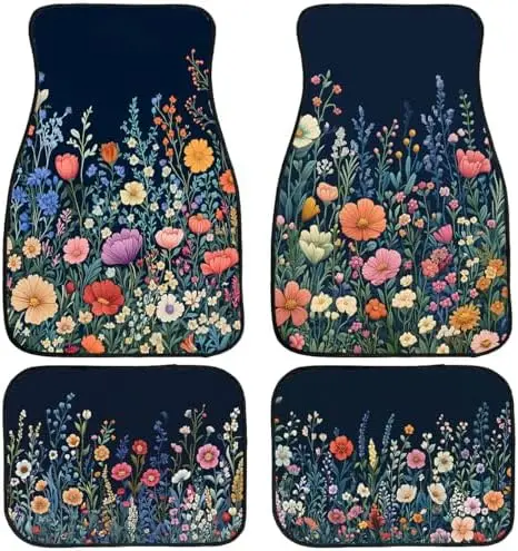 

Colorful Wildflower Car Floor Mats Set of 4 – Non-Slip Auto Carpet Rugs for Car or Truck – Universal Fit Floral Auto Accessories