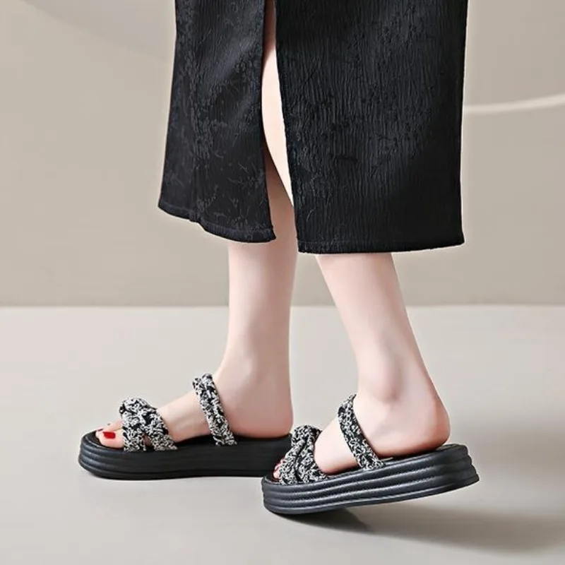 

2026 Hot Sale Women's Two Way Slides Summer Flat Soft Memory Foam Slipper Sandals Comfy Outdoor Beach Footwear Maternity