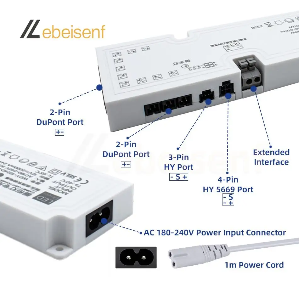 LED Cabinet Light Strip Light Transformer DC 12V 24V Lighting Power Supply DuPont Port Driver 24W 36W 60W 100W EU/US Plug Cable
