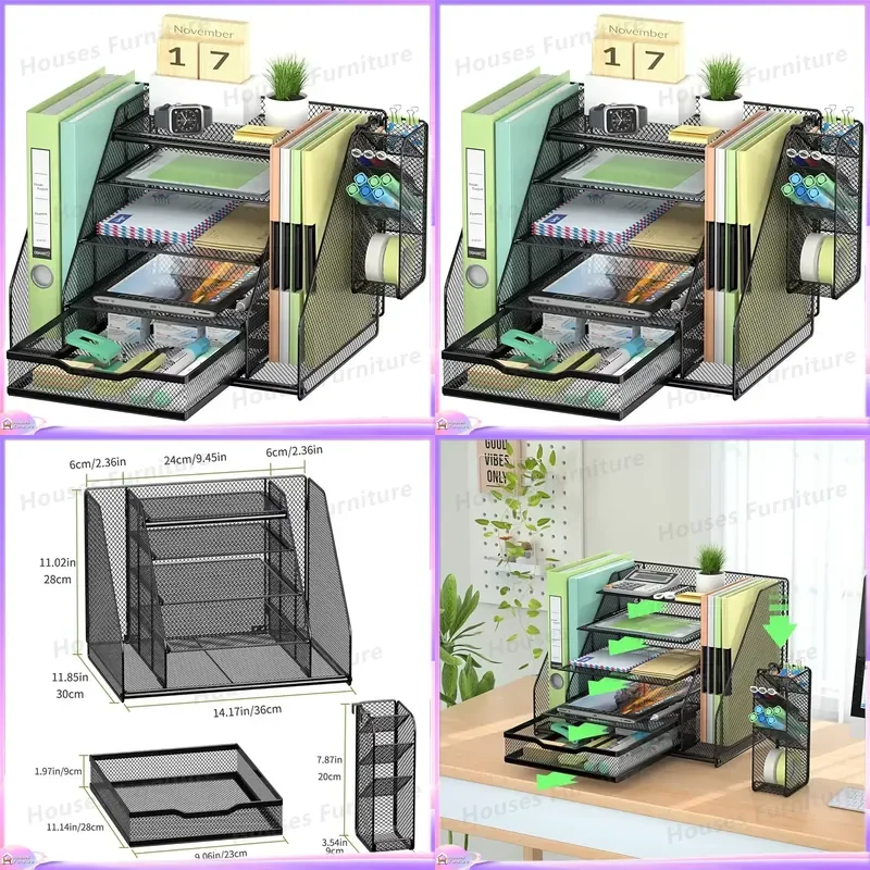 Multi Layer Desktop Storage Shelf Office Document Organizer Drawer Style File Holder Paper Tray Stationery Rack Desk