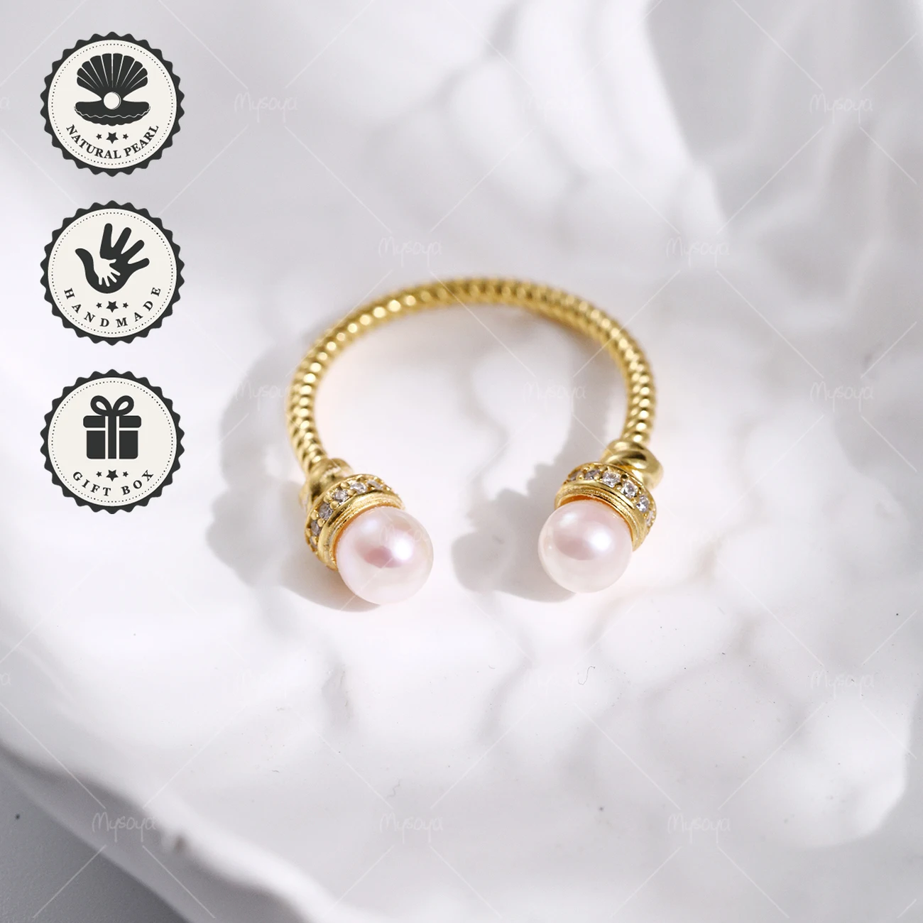 

MYSOYA 5,5-6 мм Открытое кольцо с жемчугом Акойя розового оттенка, золотистое, S925, в подарочной коробке, подарок на день рождения, подарок на День святого Валентина