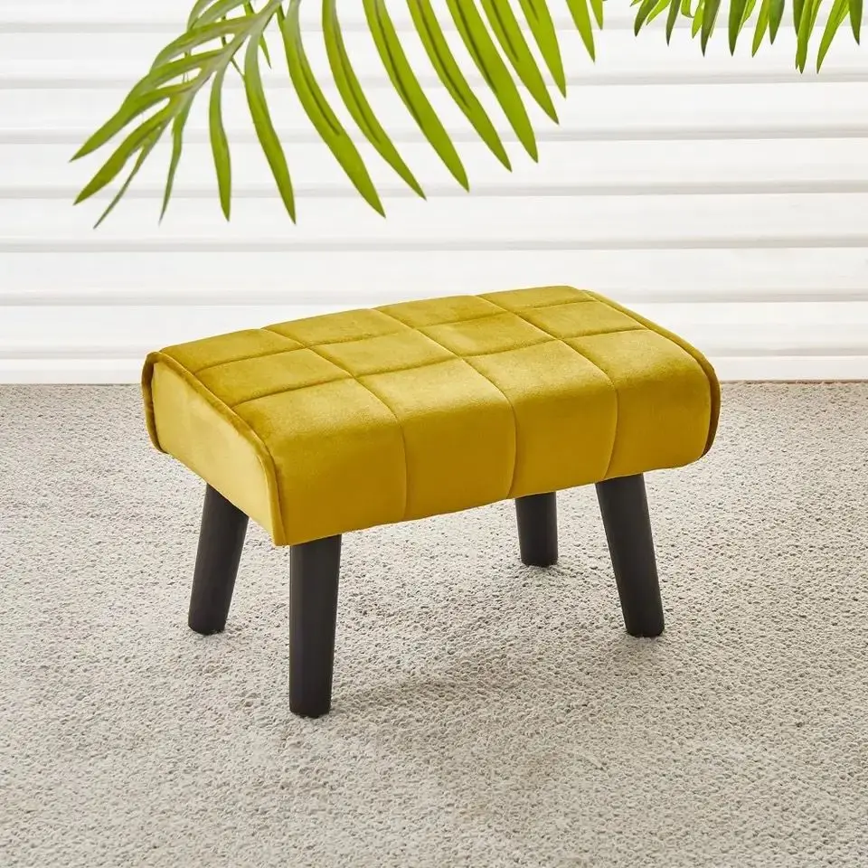 Foot Stool, Modern Accent Step Stool Seat with Solid Wood Legs Velvet, Small Foot Stool Ottoman