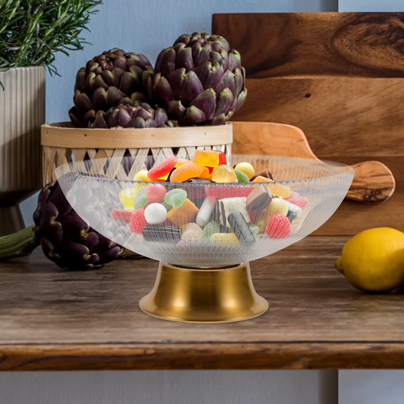 

Striped Glass Fruit Bowl Snack Tray Elevated Serving Plate for Kitchen Dining Room Wedding Party Food Display