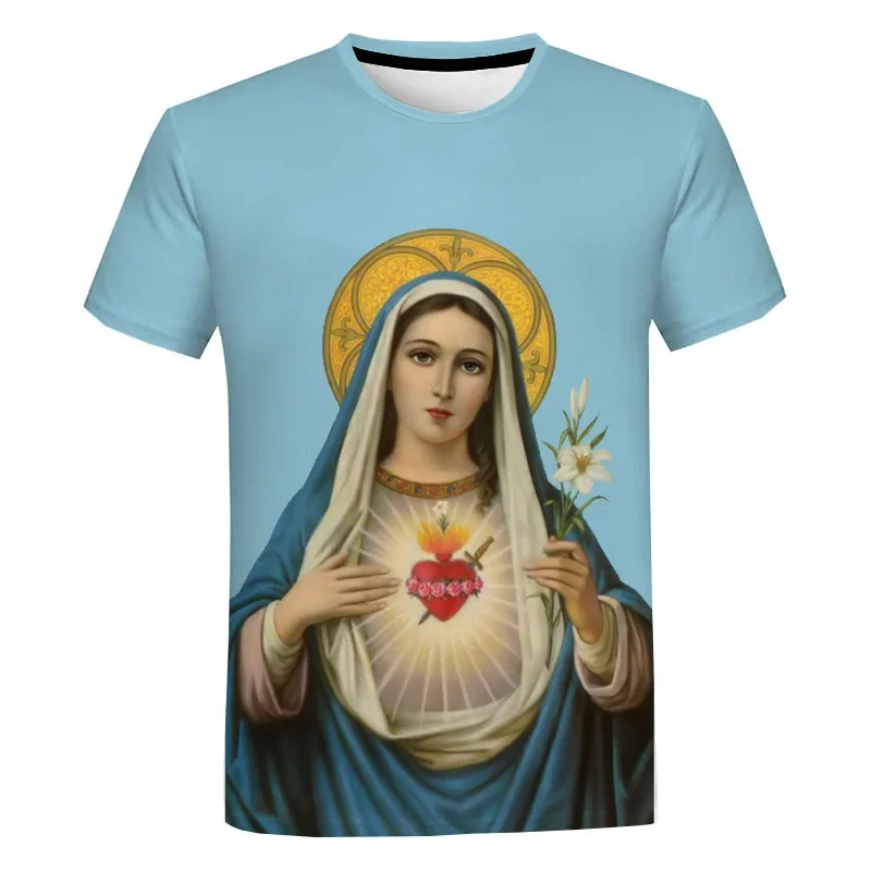 Bible Oversized T-shirt for Men Women 3D Printed Virgin Mary Graphic T Shirt Harajuku Streetwear Short Sleeve Tops Tees