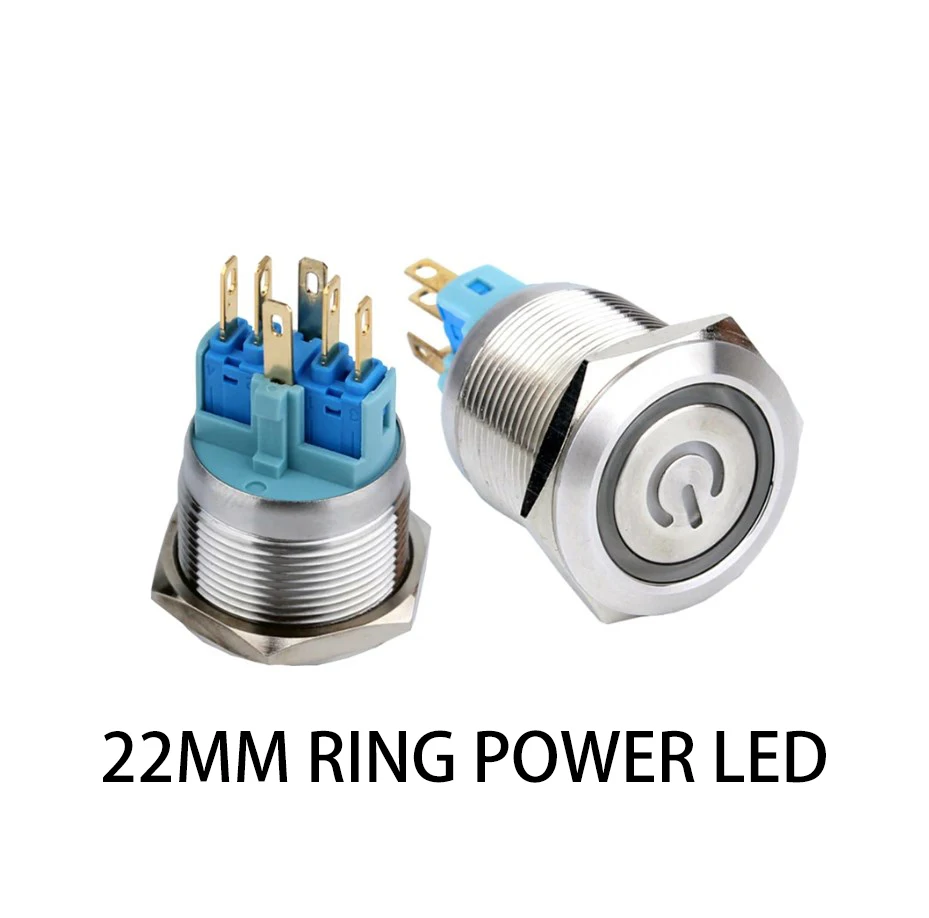 22S 25S 22MM Metal Waterproof Flat Round Self-Locking Reset 12V 220V 25MM LED Light Power Button Switch