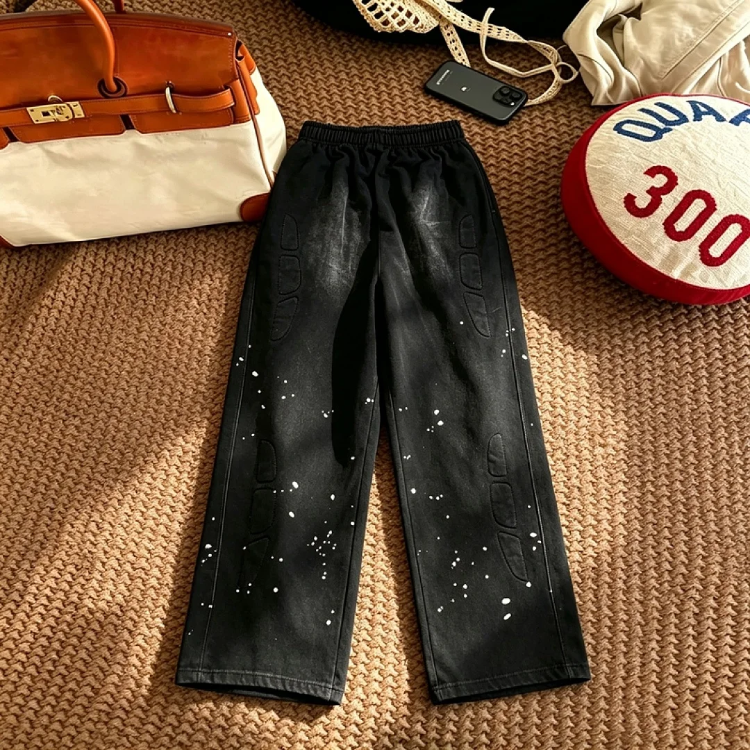 2026ss SATOSHI NAKAMOTO Drawstring Vintage Splash Ink Washed Distressed Loose Wide-Leg Straight Sweatpants Casual Long Pants