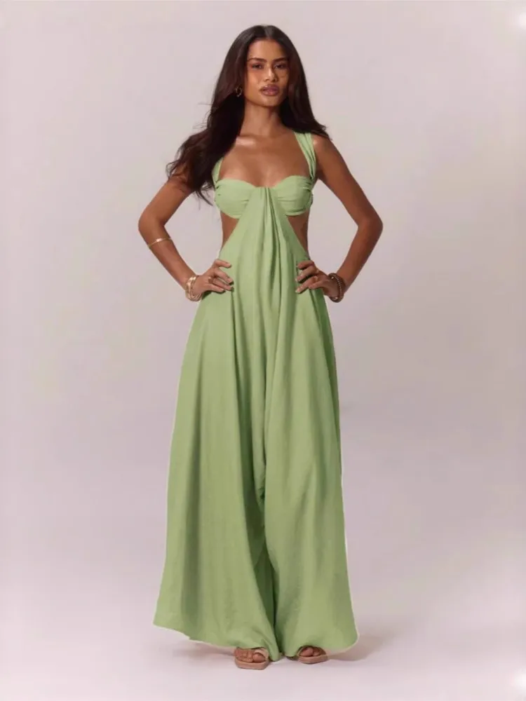 

2025 Backless Jumpsuits For Woman Jumpsuit Sling Hollow Out Slim Solid Color Sleeveless Casual Elegant Temperament Simple Style