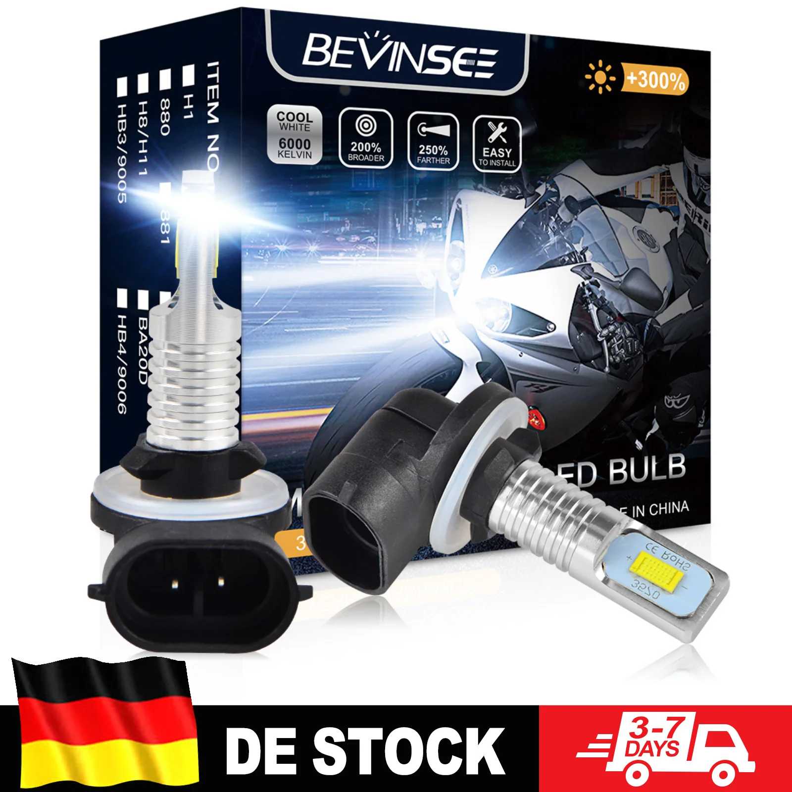 BEVINSEE Lot de 2 ampoules LED H27 H27W 881 pour feux antibrouillard, 70W 12000LM Super Lumineuses 6000K Blanc 12V, Taille exacte équivalente à l'halogène, Plug & Play, Adaptation directe universelle pour remplacement des feux antibrouillard avant de voiture