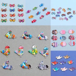 10pcs Color Printed Animal Alloy Double Hole Connector Butterfly, Cat, Bird, Fish Pendant DIY Bracelet Necklace Jewelry Making