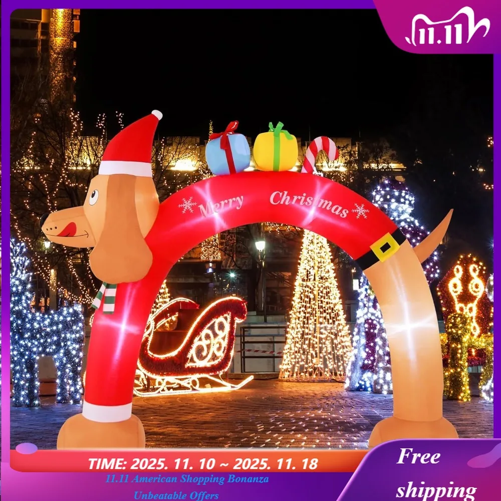 

10-футовая надувная рождественская арка таксы с подсветкой, рождественская арка с подсветкой, встроенным воздуходувкой, веревками и подставками для земли