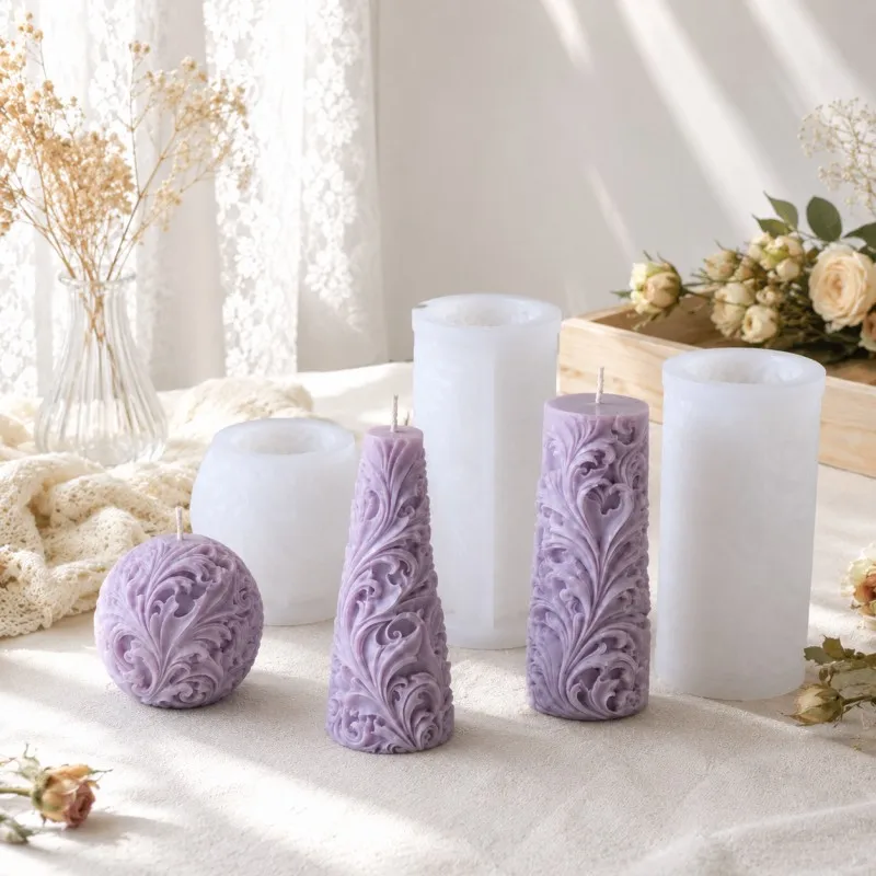 3 moules à bougies vintage baroques à motifs floraux, réutilisables et faciles à démouler pour bougies DIY, résine époxy et décoration de mariage