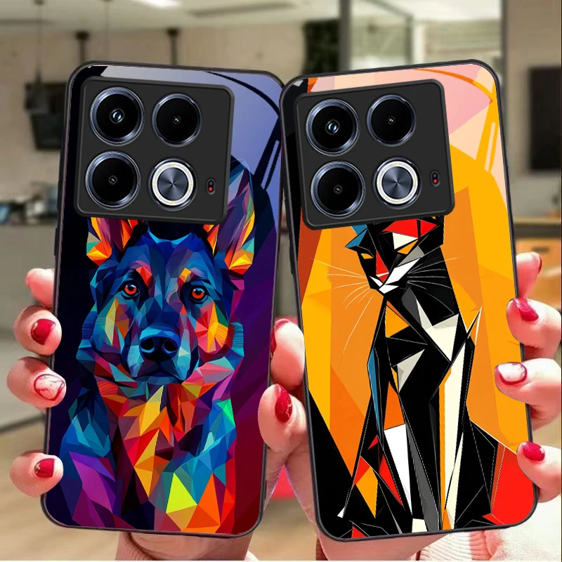 Geometric animal dog For Infinix Note 40 4G 30i 12 G96 Smart 8 Hot 9 Play 10 11S 12 20i 50 Pro Plus 5G tempered glass phone case