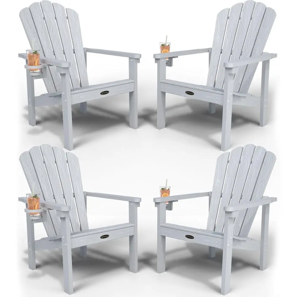 

Set of 4 Stackable HDPE Adirondack Chairs - Weather-Resistant, Space-Efficient Outdoor Patio Chairs with Cup Holders, White