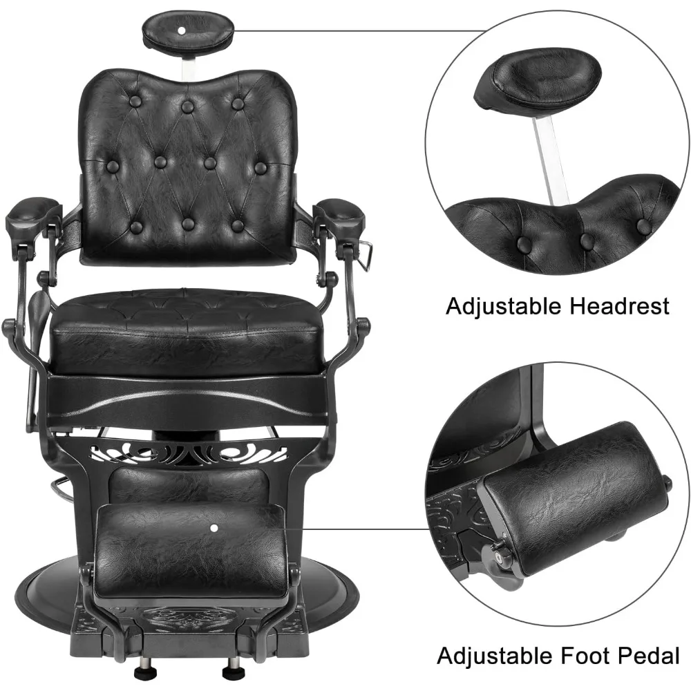 Heavy Duty Vintage Recline Barber Chair Hydraulic With Headrest Salon Furniture Professional Salon Beauty Spa Shampoo Equipment