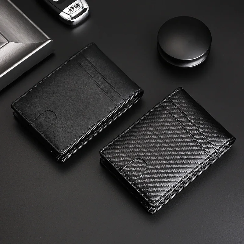 AirTag Wallet for Men Slim Front Pocket Wallet Carbon Fiber Genuine Leather RFID Blocking Airtag Bifold Card Holder Purse