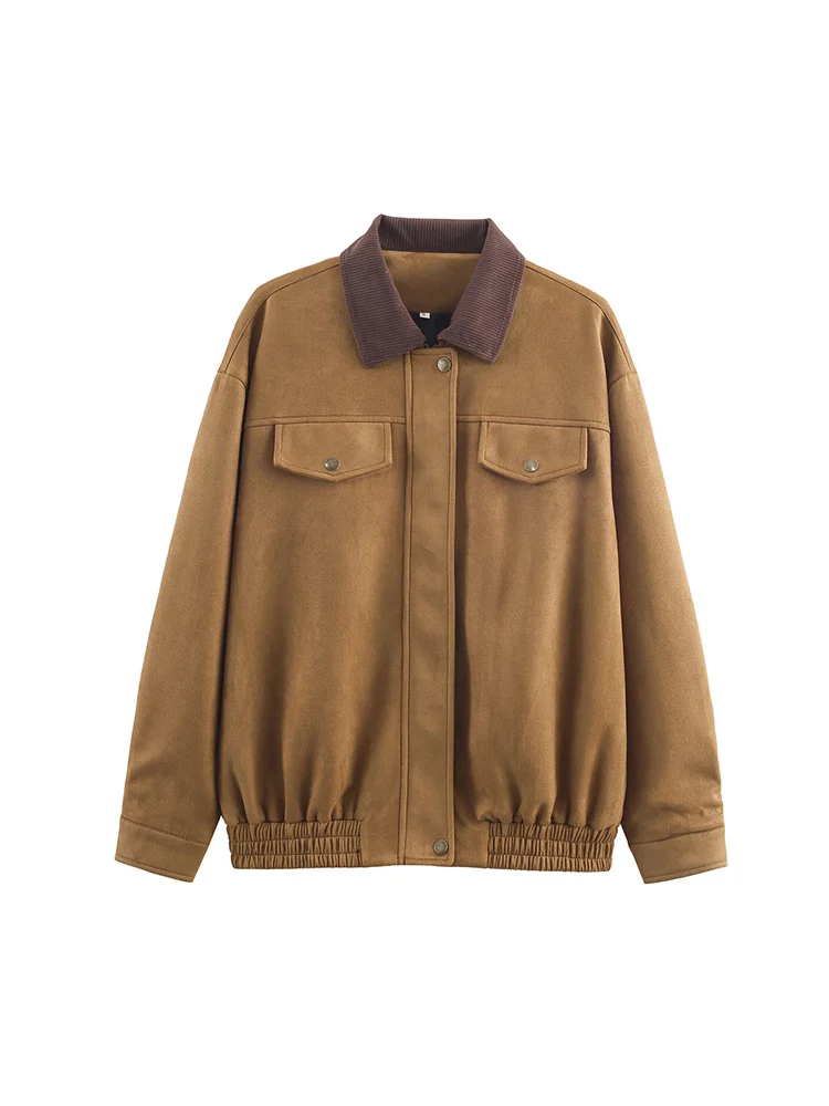 

Новая женская куртка в европейском стиле, модная и универсальная, с шикарной замшевой тканью и деталями карманов.