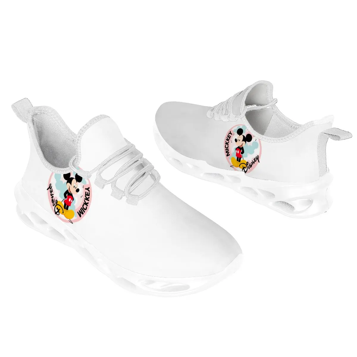 Pai-filho grande tamanho voando tecido dos desenhos animados disney mickey mouse padrão escuro halloween-temático rendas sapatos esportivos casuais