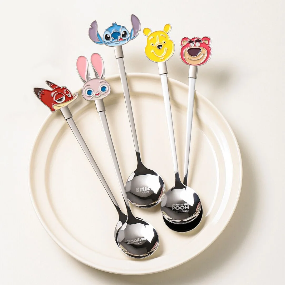 Cuillère à café mignonne ZooTopia Nick Wilde, dessin animé Disney Judy Hopps, tige d'agitation à long manche, cuillère à dessert en acier inoxydable 304